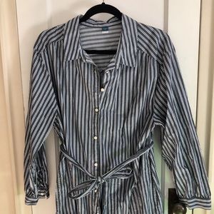 Old Navy Maternity Long Sleeve Button Down Shirt Dress, Blue Stripe, XL